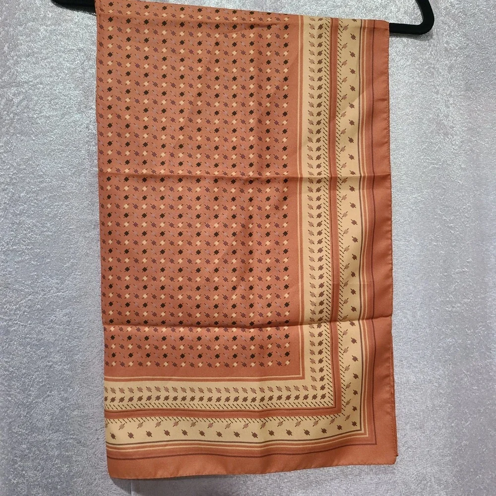Vintage Style Terracotta Orange Geometric Foulard Square Silk Feel Scarf 26x26